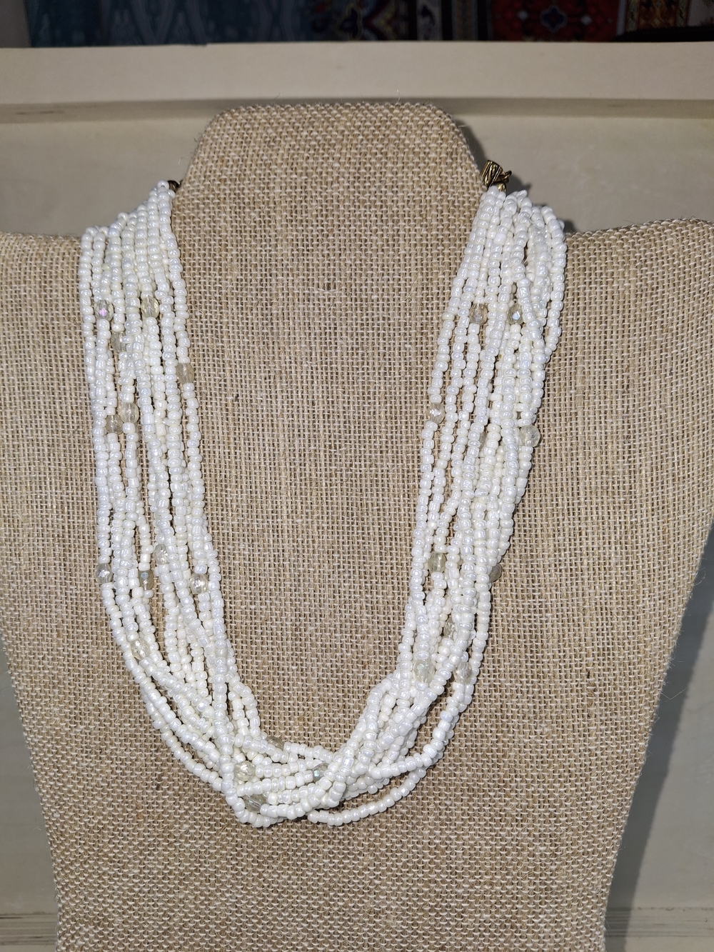 White Multi-Strand Beaded Necklace - Brand